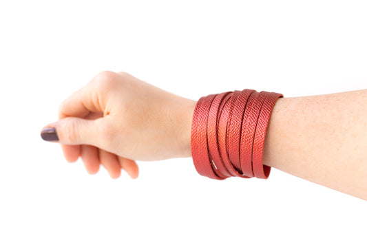 Leather Bracelet / Original Sliced Wrap Cuff / Fire Opal Shimmer