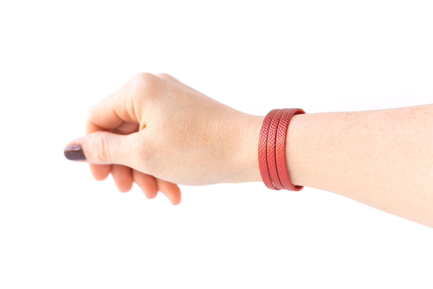Leather Bracelet / Ultra Skinny Sliced Cuff / Fire Opal Shimmer