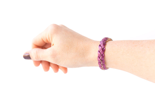 Braided Leather Bracelet / Pink Sapphire Shimmer