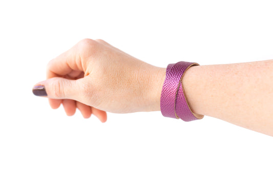 Leather Bracelet / Slim Wrap Cuff / Pink Sapphire Shimmer