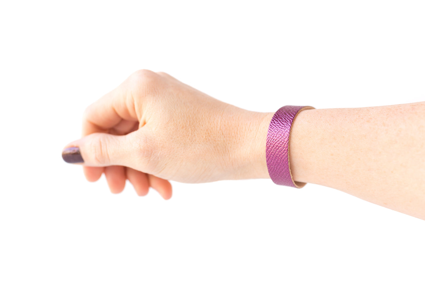 Leather Bracelet / Skinny Slim Cuff / Pink Sapphire Shimmer