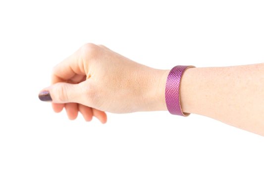 Leather Bracelet / Skinny Slim Cuff / Pink Sapphire Shimmer