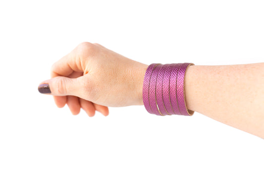 Leather Bracelet / Original Sliced Cuff / Pink Sapphire Shimmer