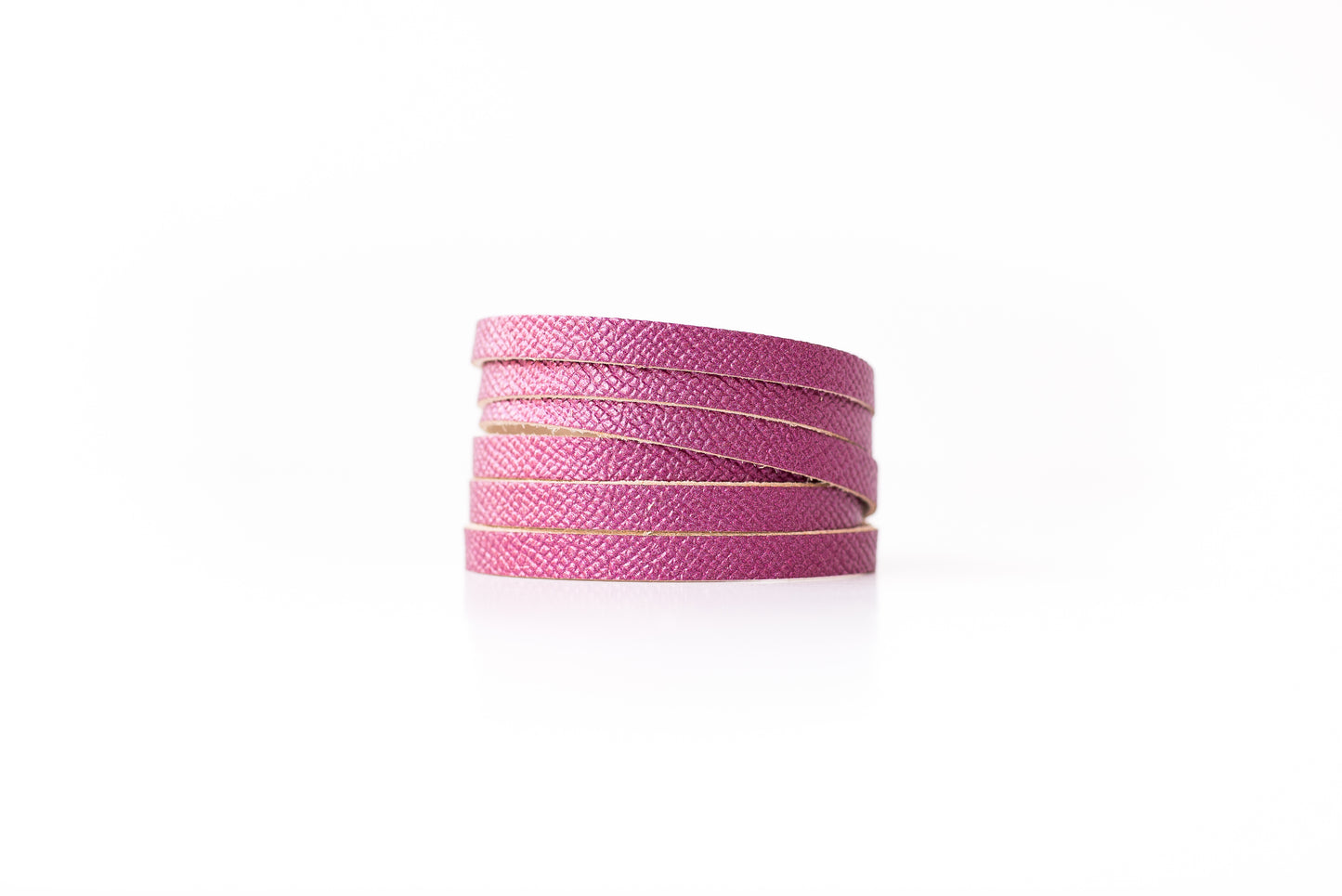 Leather Bracelet / Skinny Sliced Wrap Cuff / Pink Sapphire Shimmer