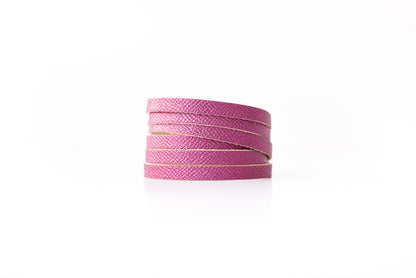 Leather Bracelet / Skinny Sliced Wrap Cuff / Pink Sapphire Shimmer