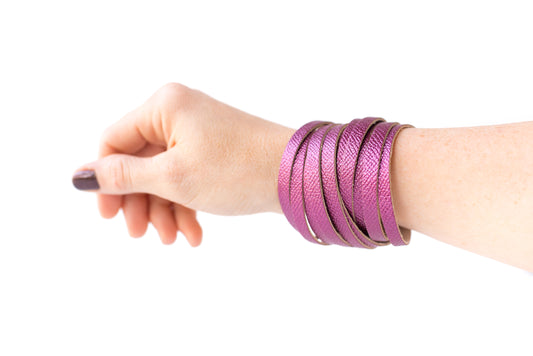 Leather Bracelet / Original Sliced Wrap Cuff / Pink Sapphire Shimmer