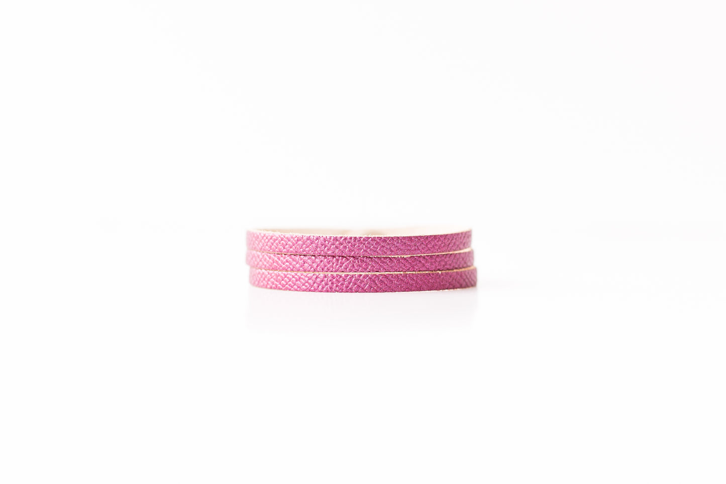 Leather Bracelet / Ultra Skinny Sliced Cuff / Pink Sapphire Shimmer