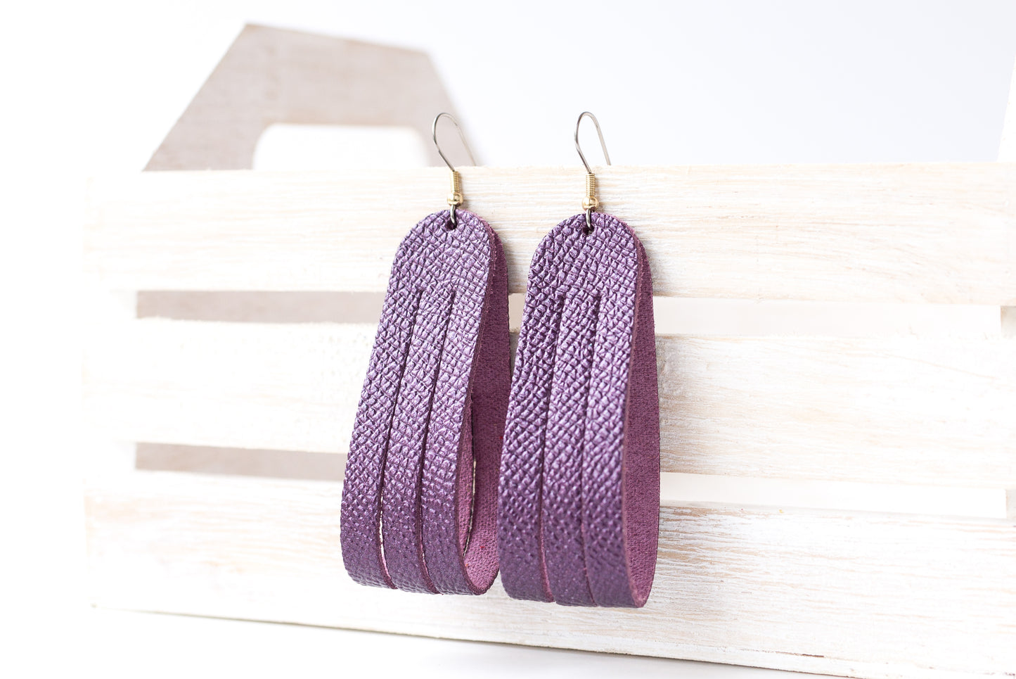 Leather Earrings / Sliced Leather / Amethyst Shimmer