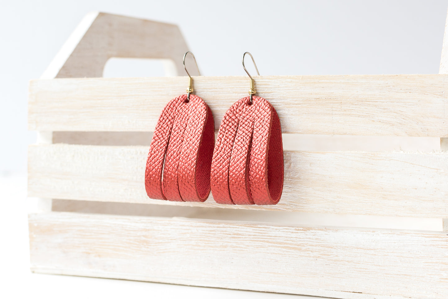 Leather Earrings / Mini Sliced / Fire Opal Shimmer