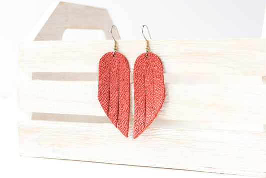 Leather Earrings / Mini Fringe / Fire Opal Shimmer