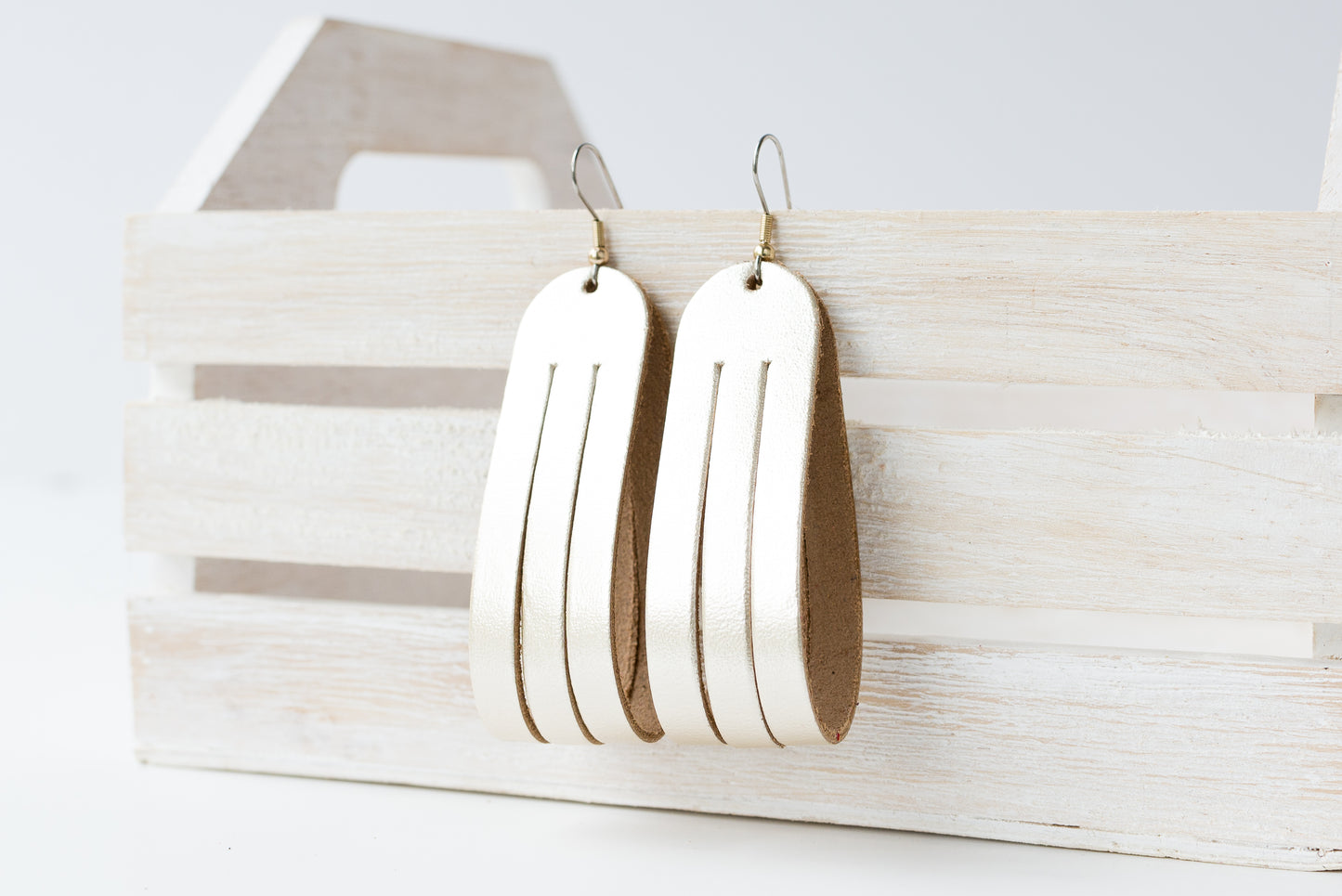 Leather Earrings / Sliced Leather / Metallic Platinum