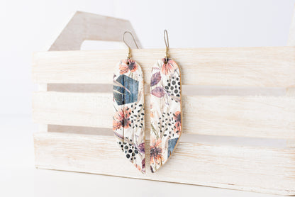 Leather Earrings / Fringe / Pressed Flowers Cork