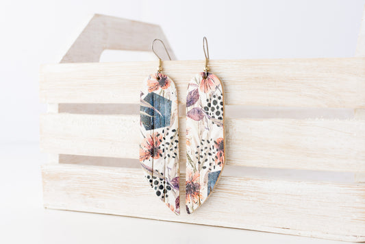 Leather Earrings / Fringe / Pressed Flowers Cork