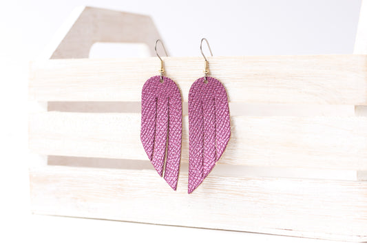 Leather Earrings / Mini Fringe / Pink Sapphire Shimmer