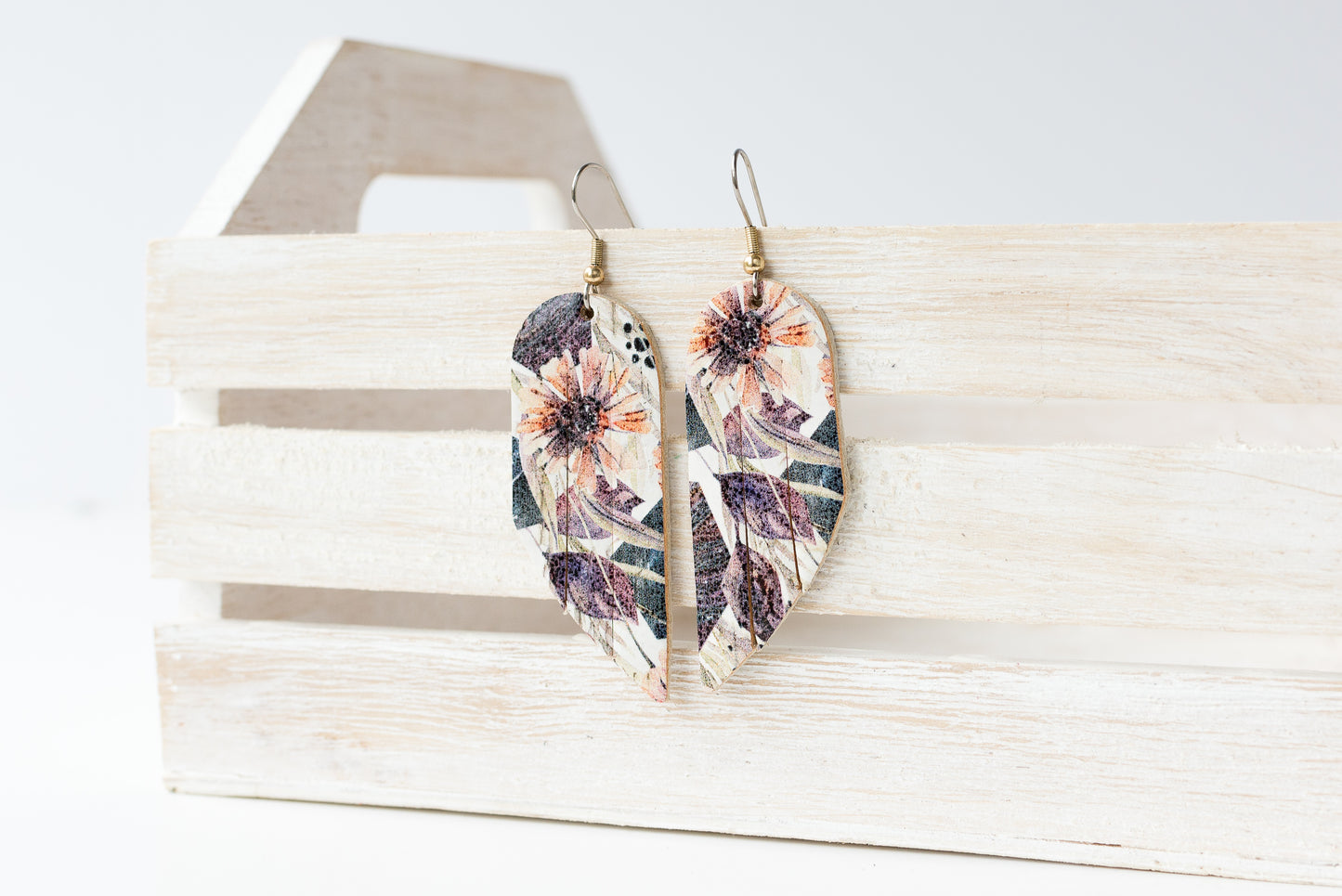 Leather Earrings / Mini Fringe / Pressed Flowers Cork