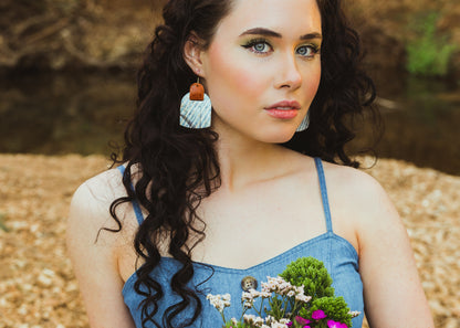 Leather Earrings / Fringies / Oil Spill Cork & Metallic Rosegold