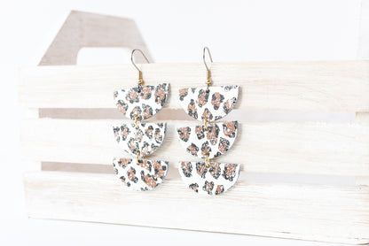 Leather Earrings / Tri Luna / Snow Leopard