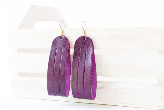 Leather Earrings / Sliced Leather / Eggplant