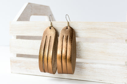 Leather Earrings / Sliced Leather / Metallic Bronze