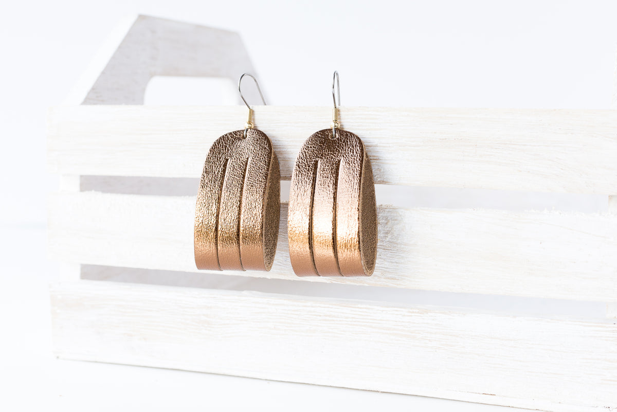 Leather Earrings / Mini Sliced / Metallic Bronze