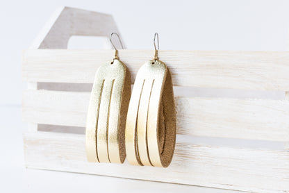 Leather Earrings / Sliced Leather / Metallic Gold