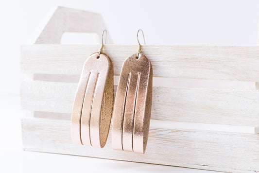 Leather Earrings / Sliced Leather / Metallic Rosegold