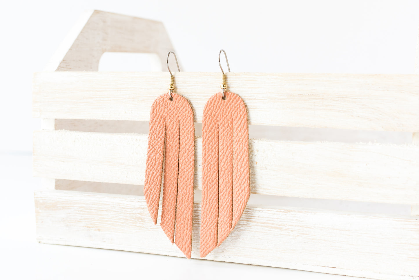 Leather Earrings / Fringe / Coral Sands