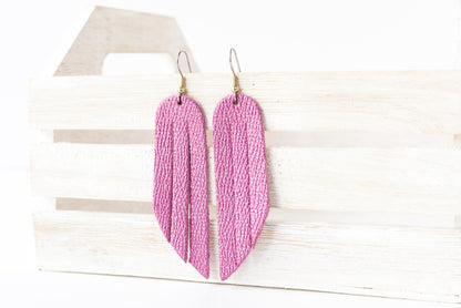 Leather Earrings / Fringe / French Rose Shimmer