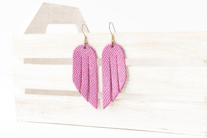 Leather Earrings / Mini Fringe / French Rose Shimmer