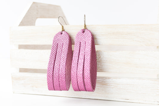 Leather Earrings / Sliced Leather / French Rose Shimmer
