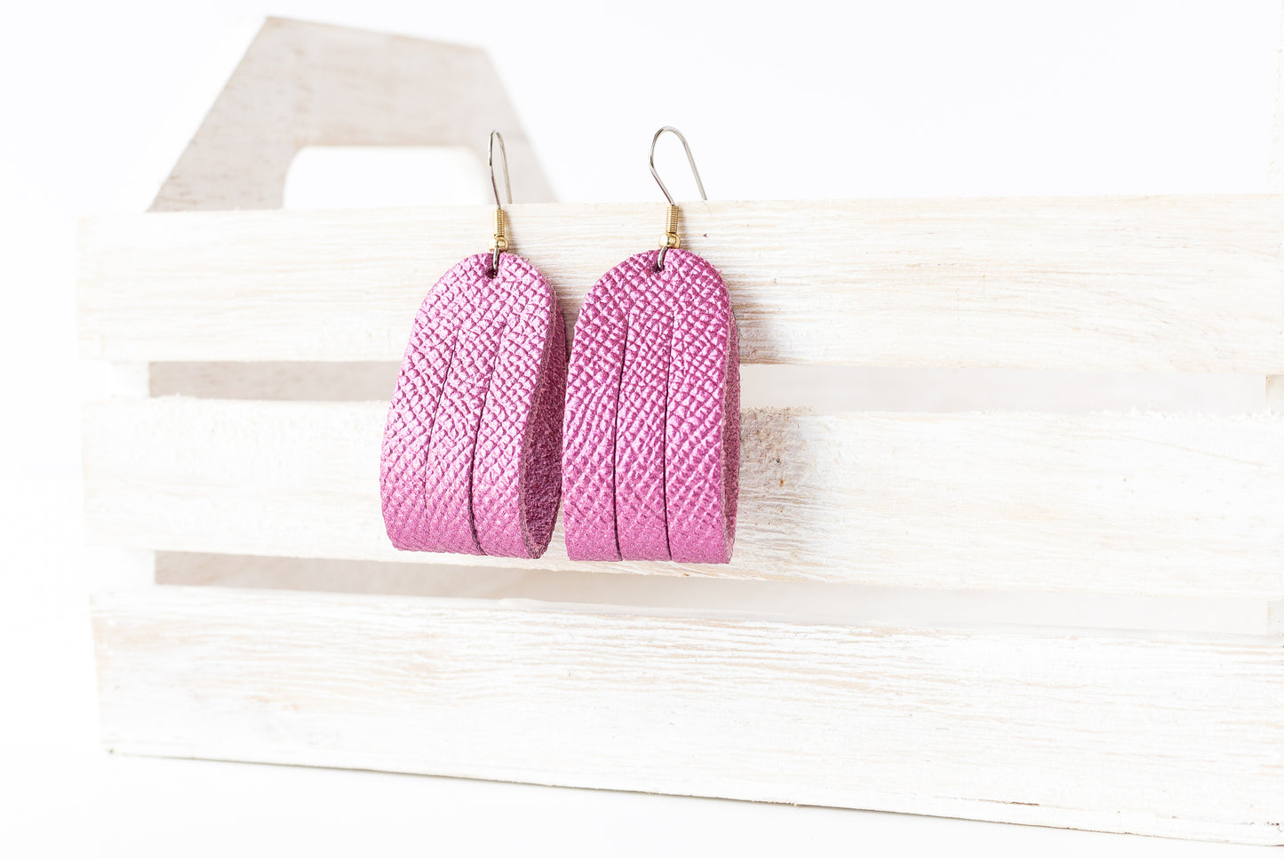 Leather Earrings / Mini Sliced / French Rose Shimmer