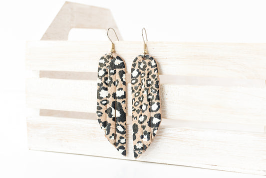 Leather Earrings / Fringe / Wildcat Cork