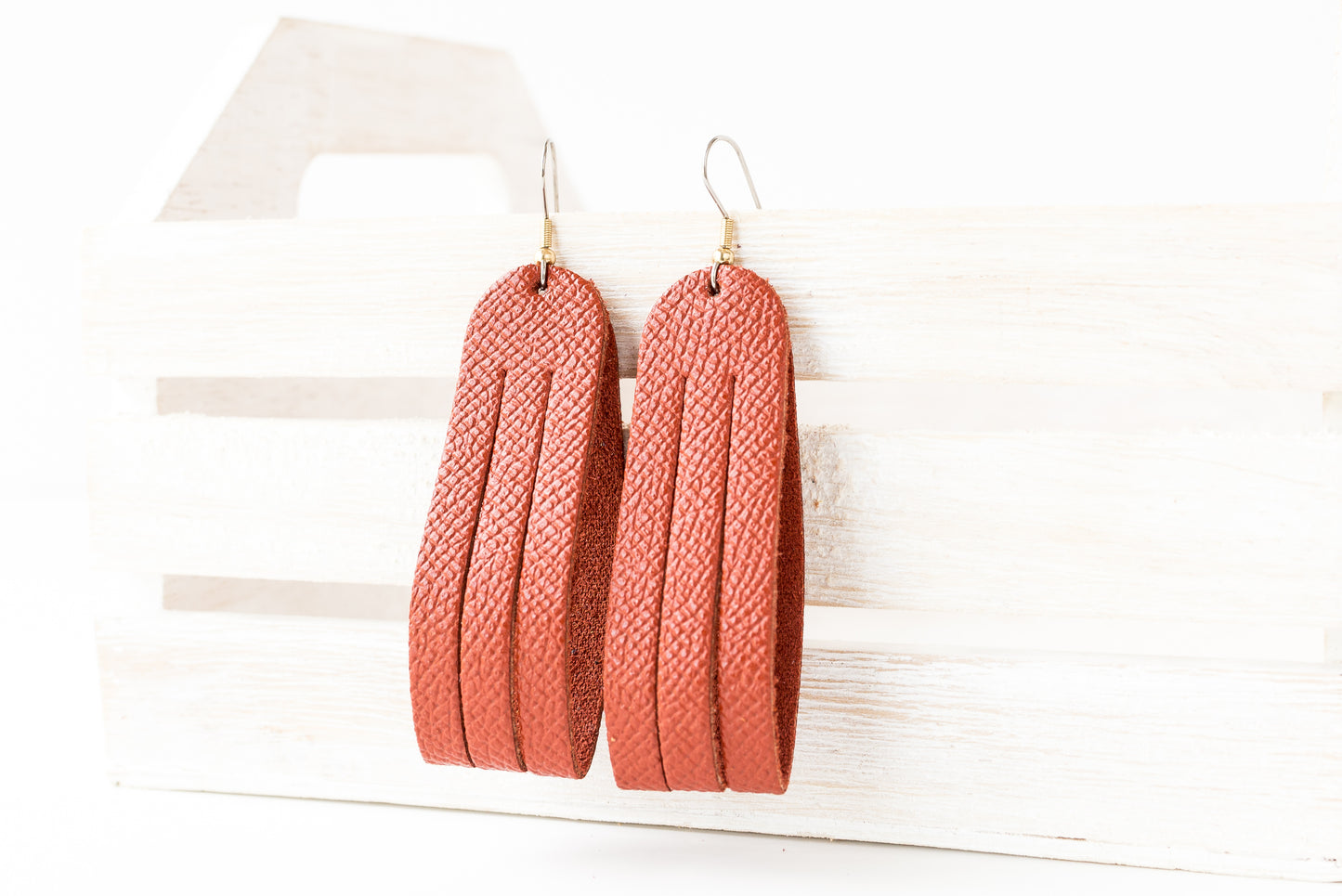 Leather Earrings / Sliced Leather / Spiced Cider