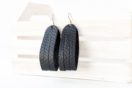 Leather Earrings / Sliced Leather / Deep Black