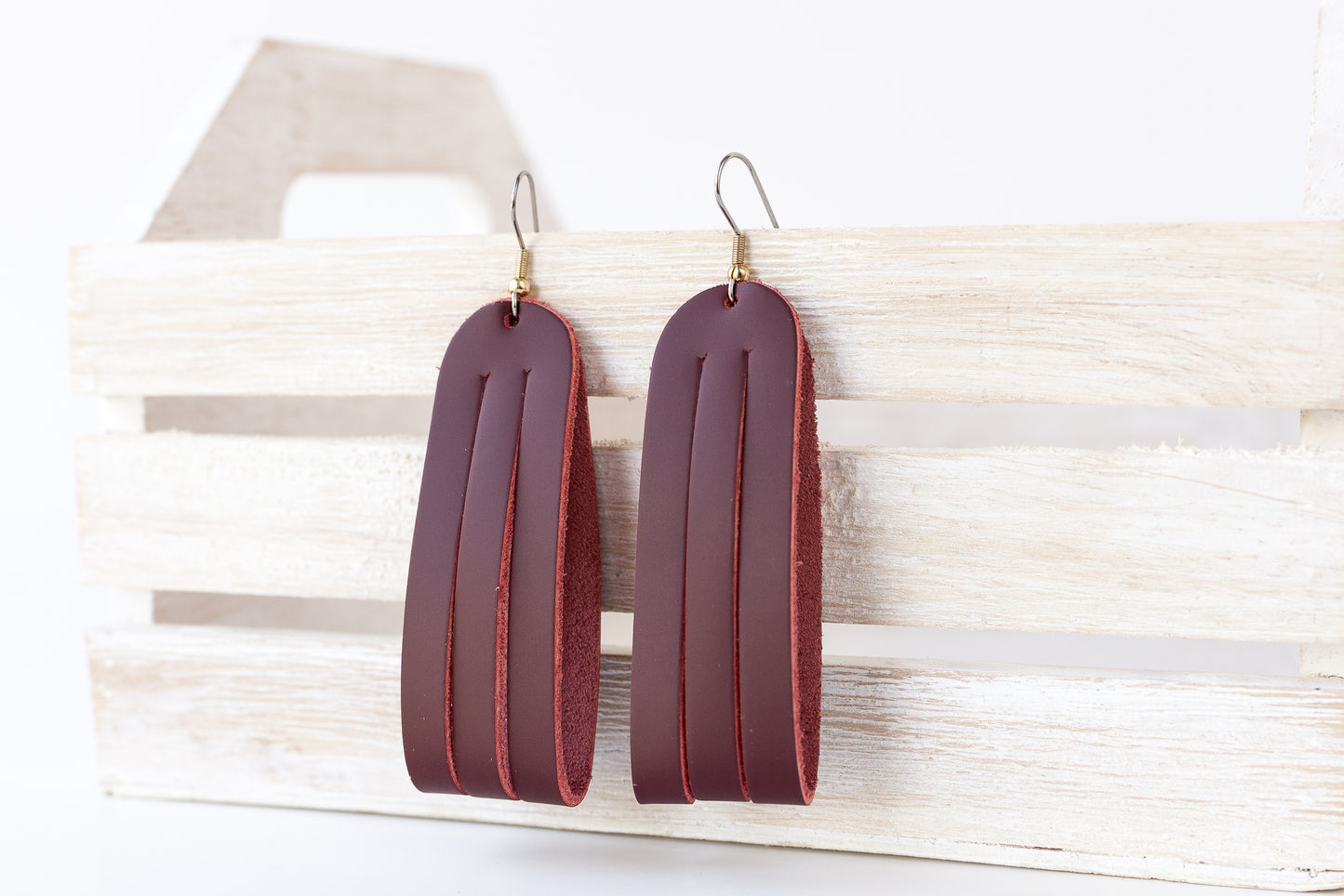 Leather Earrings / Sliced Leather / Smooth Sangria