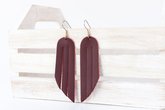Leather Earrings / Fringe / Smooth Sangria
