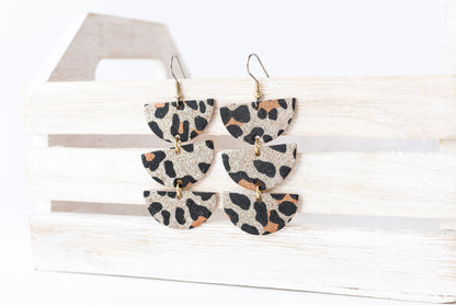 Leather Earrings / Tri Luna / Sparkle Leopard Gold