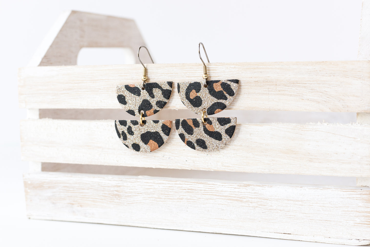 Leather Earrings / Demi Luna / Sparkle Leopard Gold