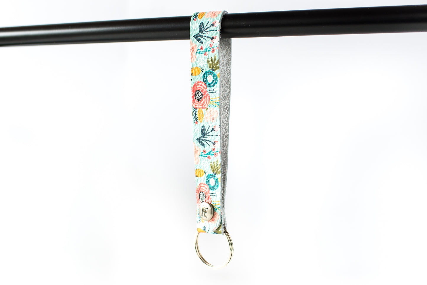 Leather Wristlet Keychain / Snap Loop / Spring Bouquet