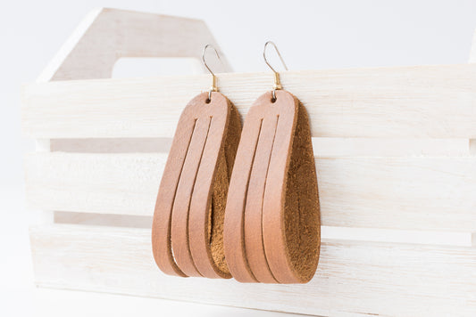 Leather Earrings / Sliced Leather / Washed Tan