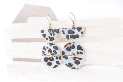 Leather Earrings / Mila / Sparkle Leopard Silver