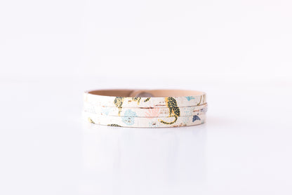 Leather Bracelet / Ultra Skinny Sliced Cuff / Wild Cheetah Cork