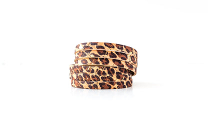 Leather Bracelet / Skinny Sliced Wrap Cuff / Leopard Cork