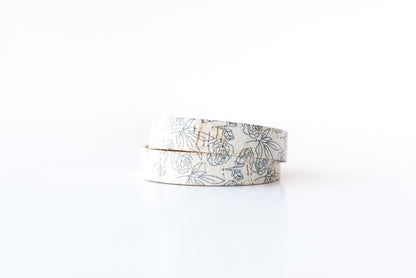 Leather Bracelet / Slim Wrap Cuff / Simple Roses Cork