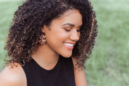 Leather Earrings / Demi Luna / Light Terrazzo Cork