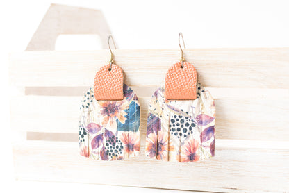 Leather Earrings / Fringies / Pressed Flowers Cork & Coral Sands