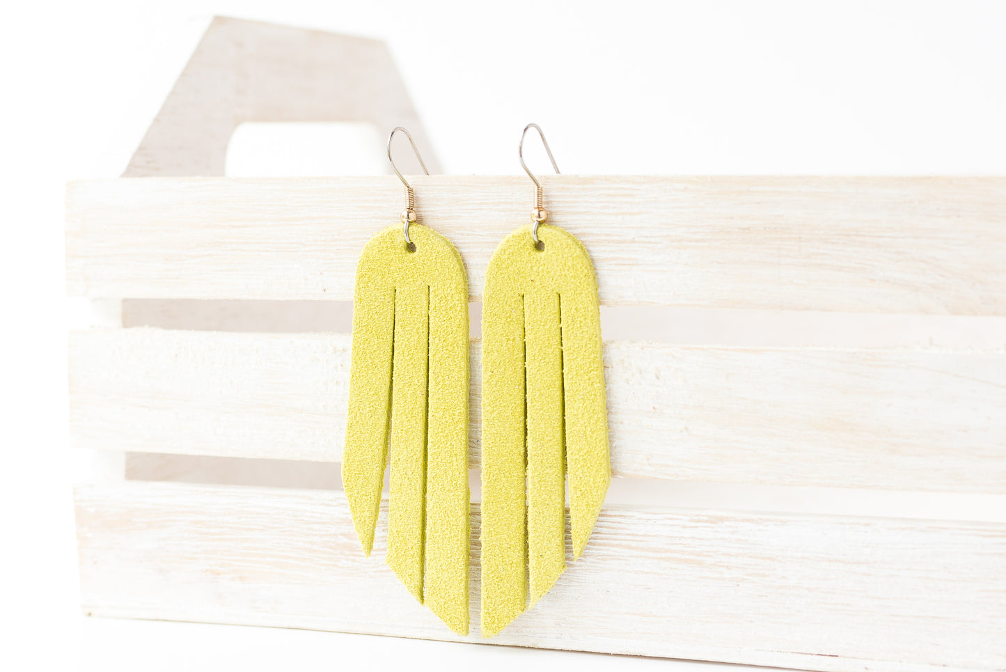 Leather Earrings / Fringe / Chartreuse Suede