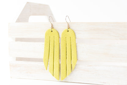 Leather Earrings / Fringe / Chartreuse Suede