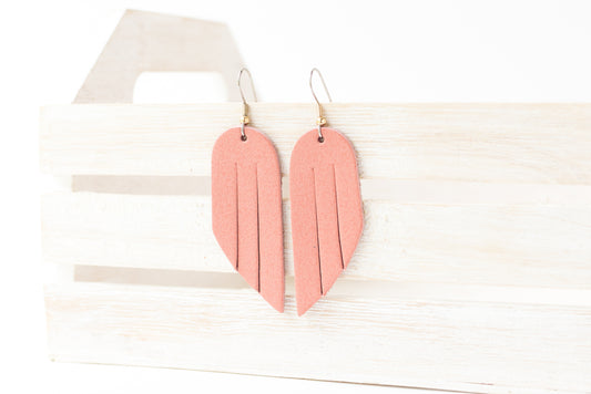 Leather Earrings / Mini Fringe / Smooth Rose