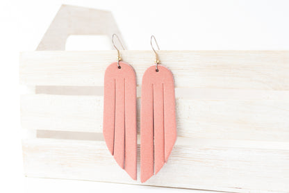 Leather Earrings / Fringe / Smooth Rose